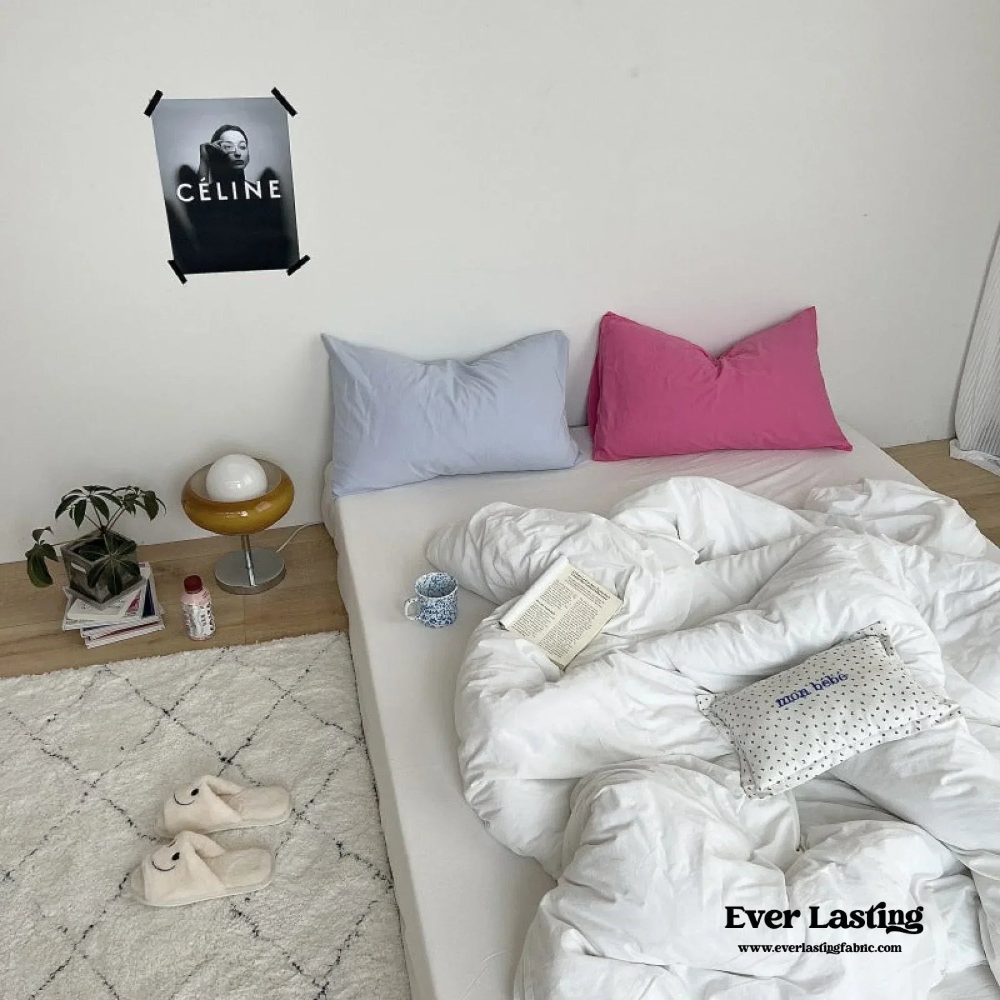 Mixed Color Washed Cotton Bedding Set / Baby Pink + White Ever Lasting