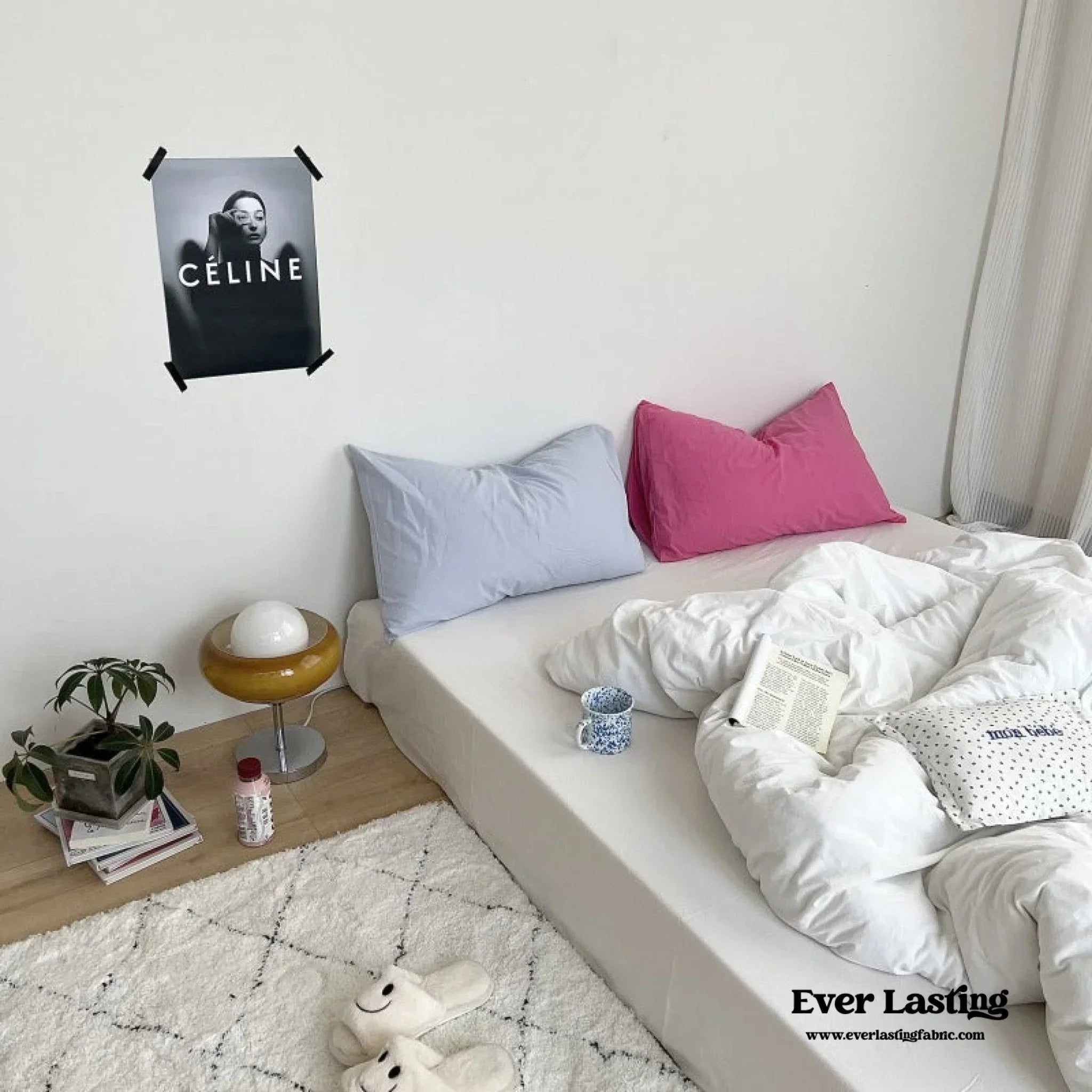 Mixed Color Washed Cotton Bedding Set / Baby Pink + White Ever Lasting