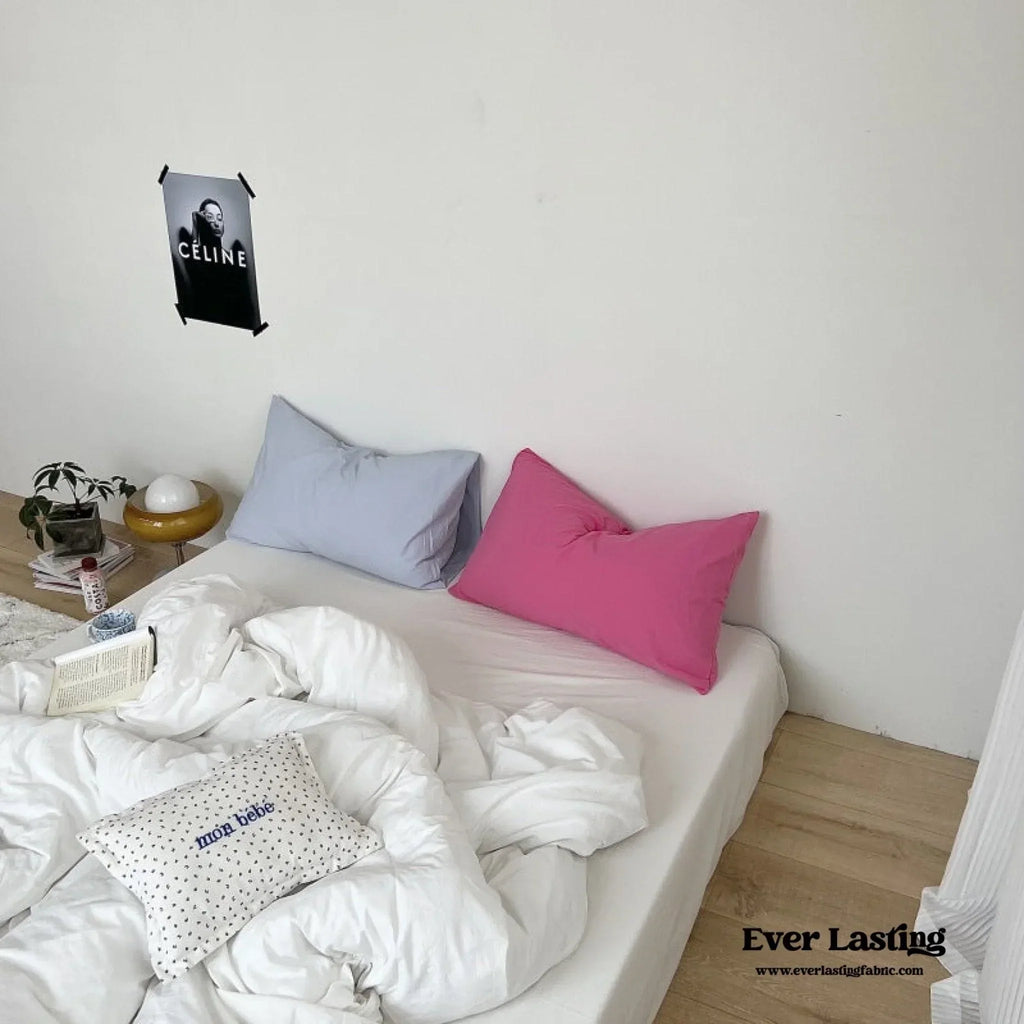 Mixed Color Washed Cotton Bedding Set / Baby Pink + White Ever Lasting