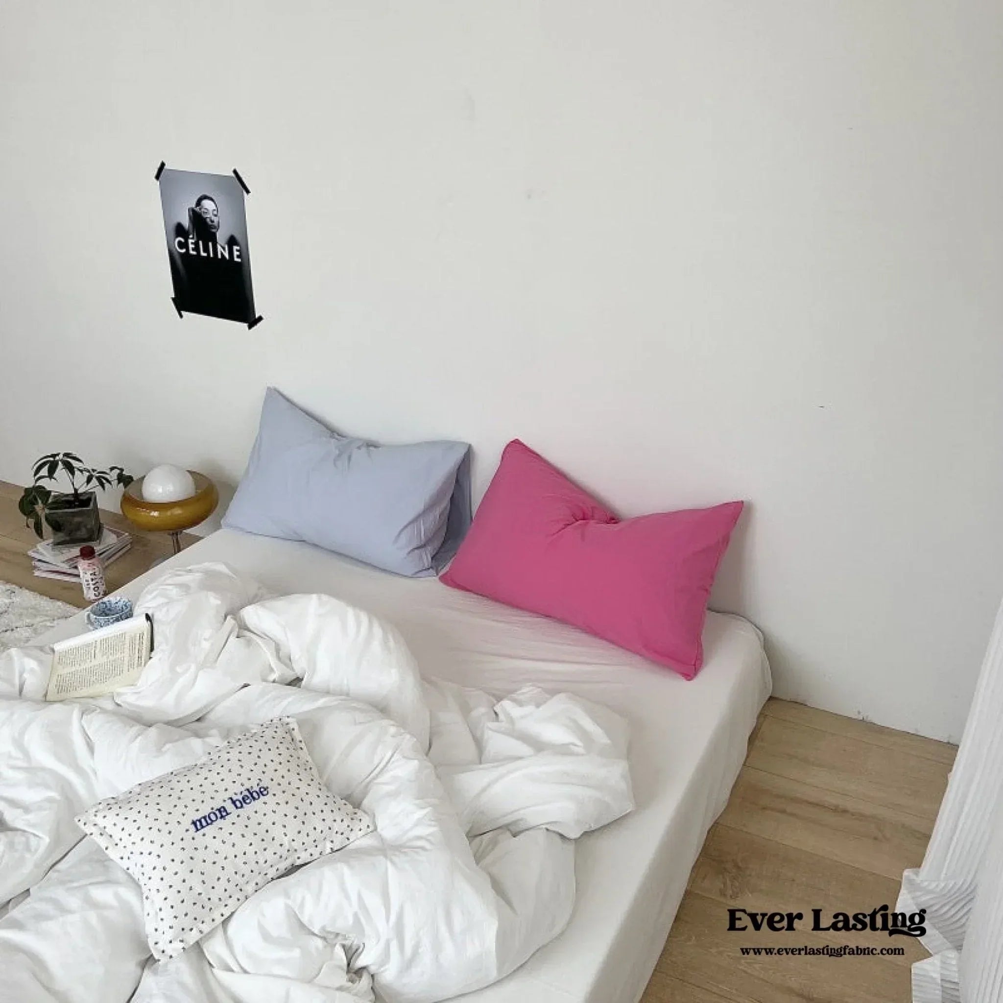 Mixed Color Washed Cotton Bedding Set / Baby Pink + White Ever Lasting