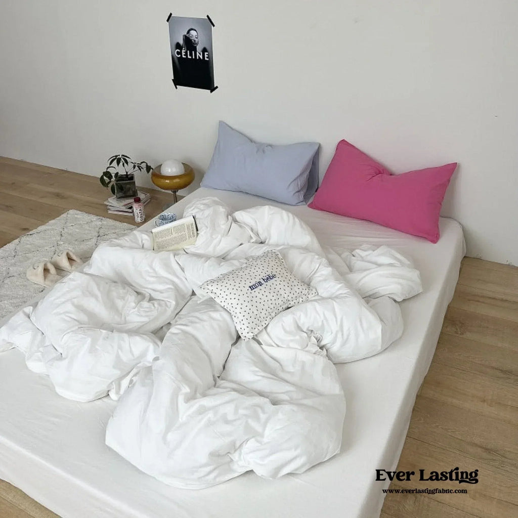 Mixed Color Washed Cotton Bedding Set / Baby Pink + White Ever Lasting