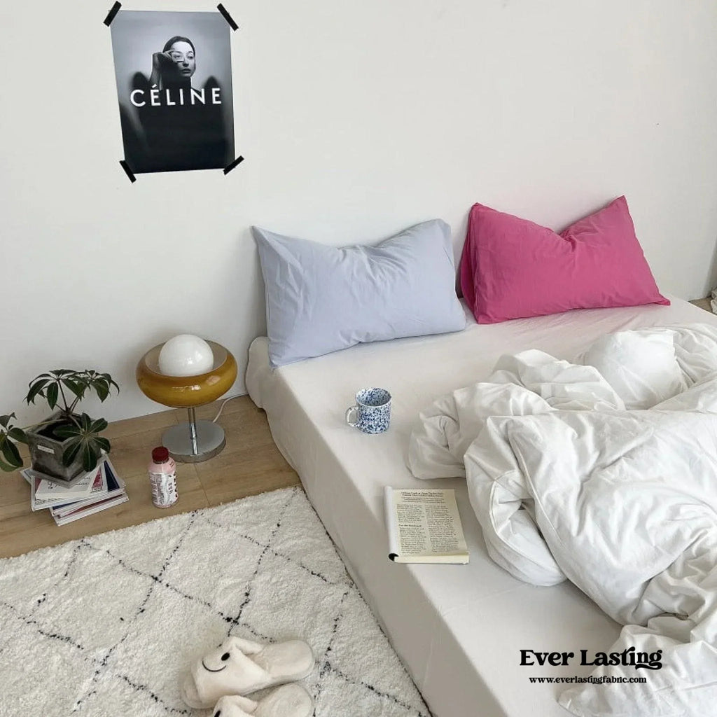 Mixed Color Washed Cotton Bedding Set / Baby Pink + White Ever Lasting