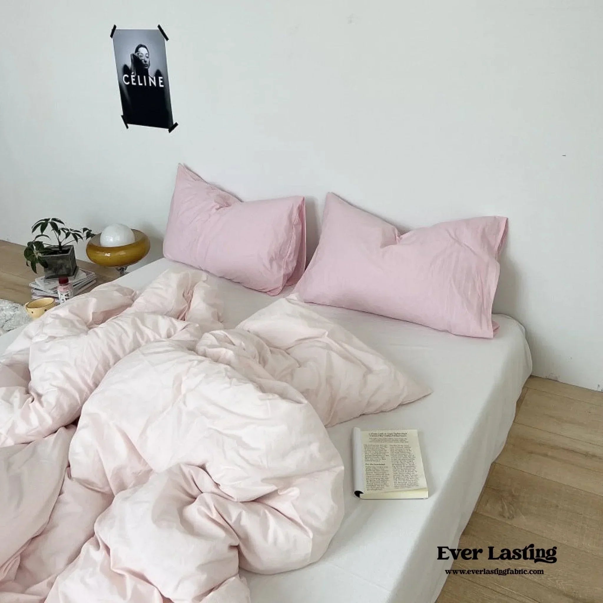 Mixed Color Washed Cotton Bedding Set / Baby Pink + White Ever Lasting