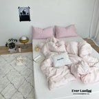 Mixed Color Washed Cotton Bedding Set / Baby Pink + White Ever Lasting