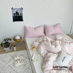 Mixed Color Washed Cotton Bedding Set / Baby Pink + White Ever Lasting