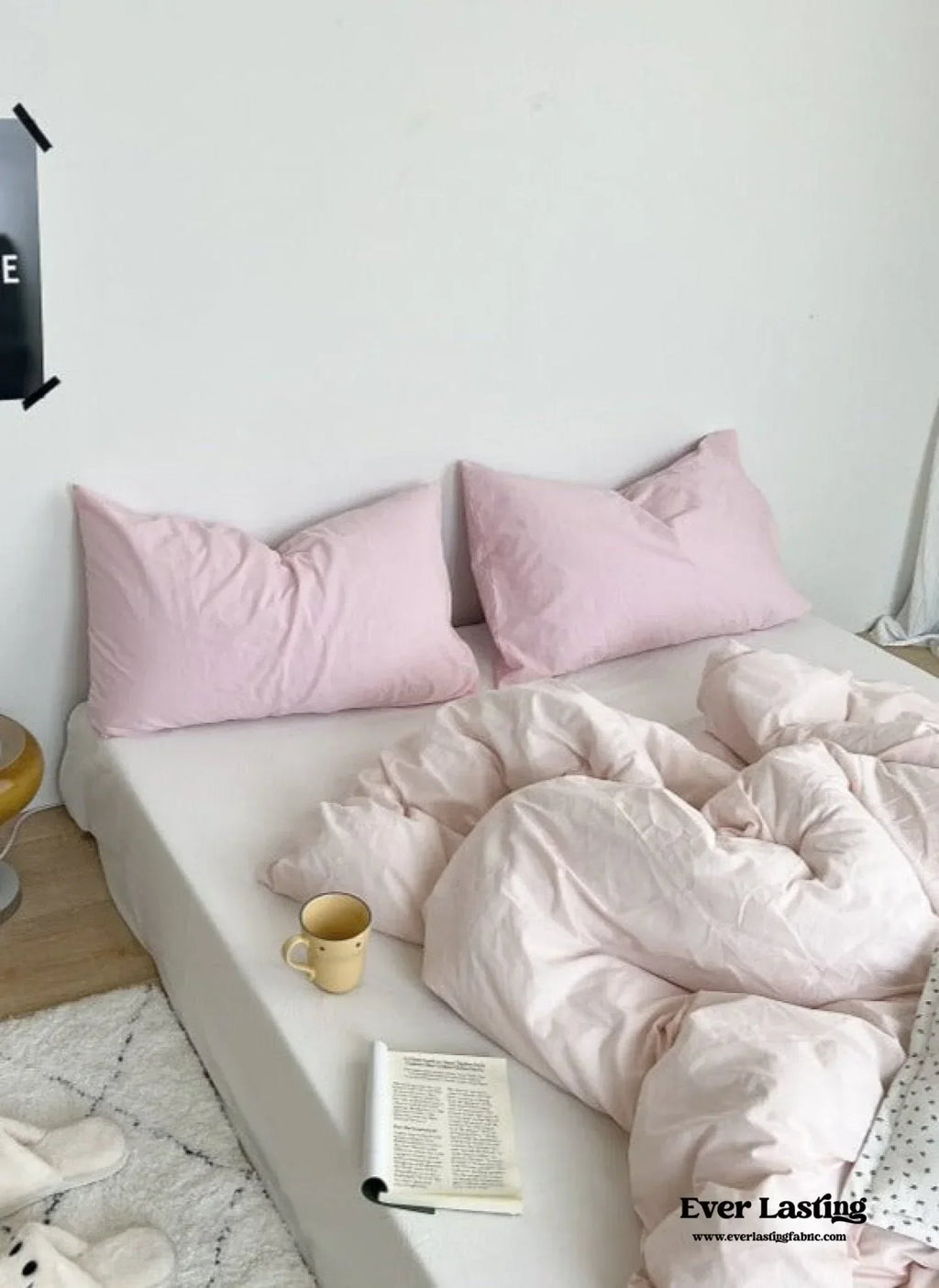 Mixed Color Washed Cotton Bedding Set / Baby Pink + White Ever Lasting