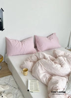 Mixed Color Washed Cotton Bedding Set / Baby Pink + White Ever Lasting
