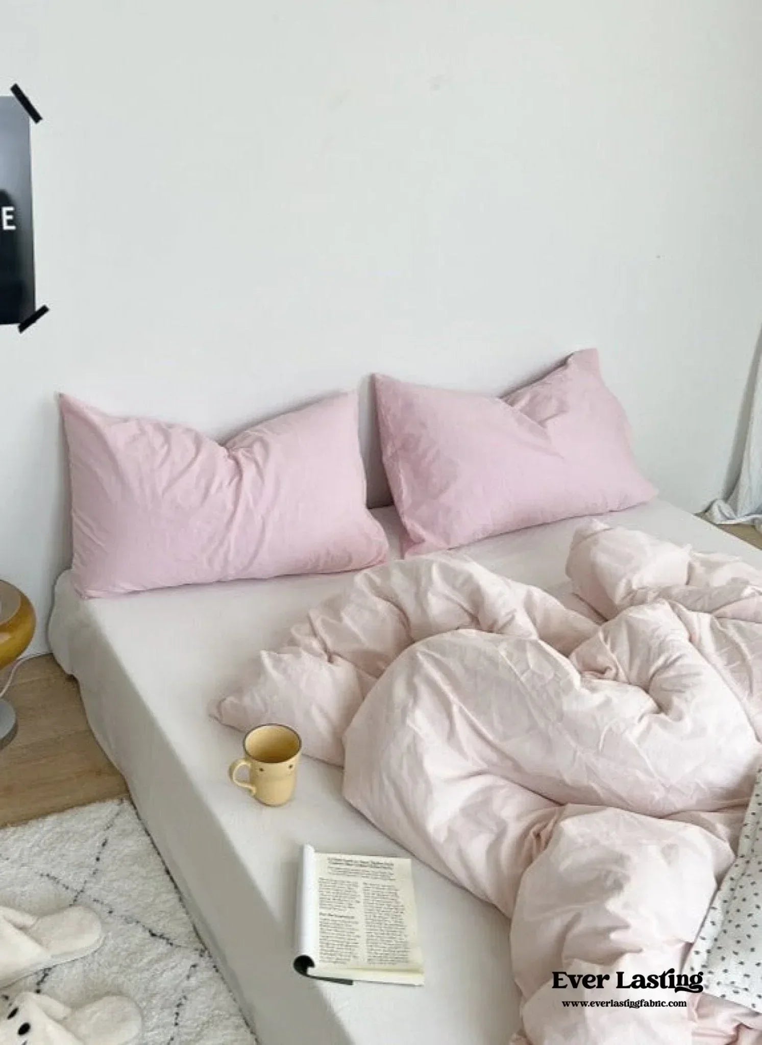Mixed Color Washed Cotton Bedding Set / Baby Pink + White Ever Lasting