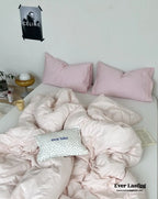 Mixed Color Washed Cotton Bedding Set / Baby Pink + White Ever Lasting