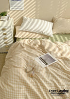 Mixed Gingham Bedding Set / Brown + Green Ever Lasting