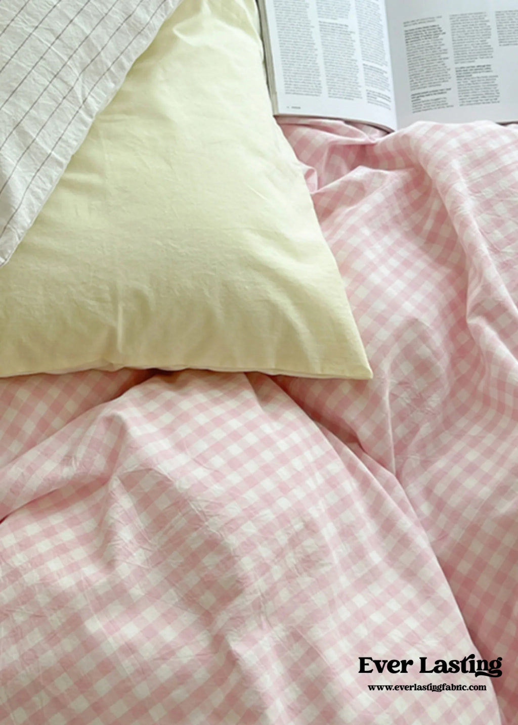 Mixed Gingham Bedding Set / Brown + Green Ever Lasting