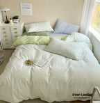 Mixed Gingham Bedding Set / Brown + Green Ever Lasting