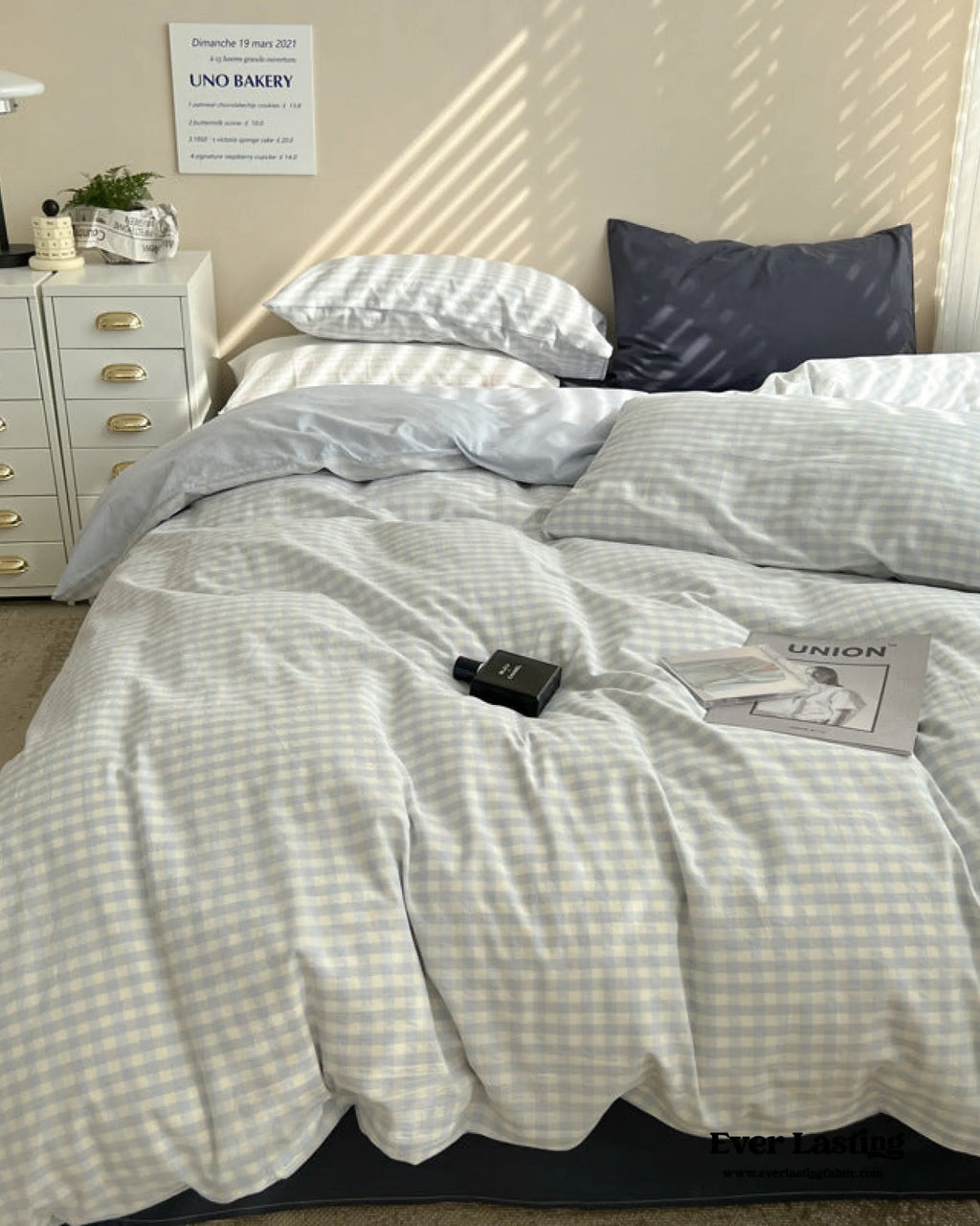 Mixed Gingham Bedding Set / Brown + Green Ever Lasting