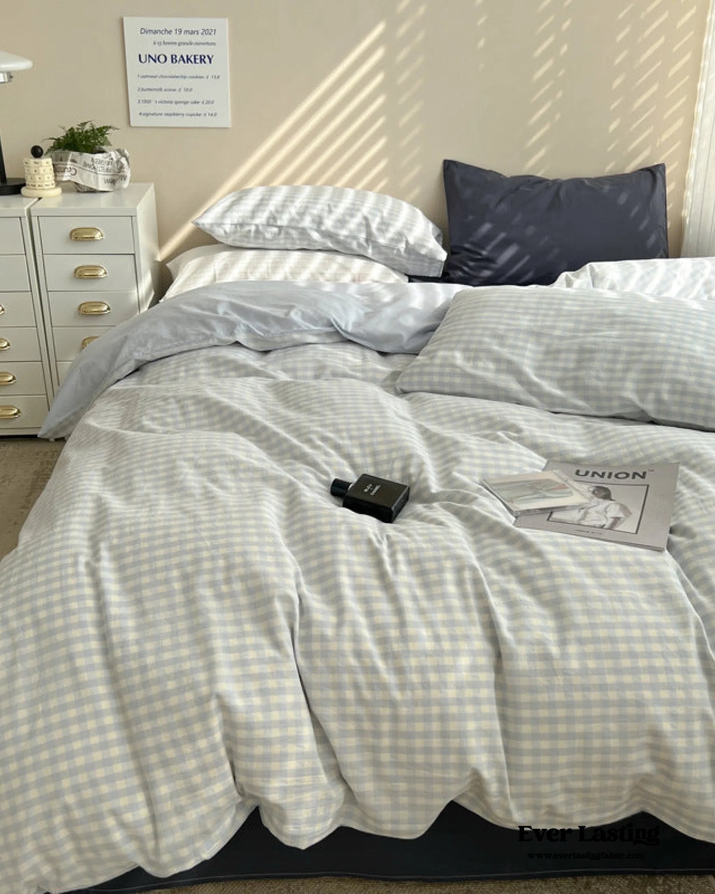 Mixed Gingham Bedding Set / Brown + Green Ever Lasting