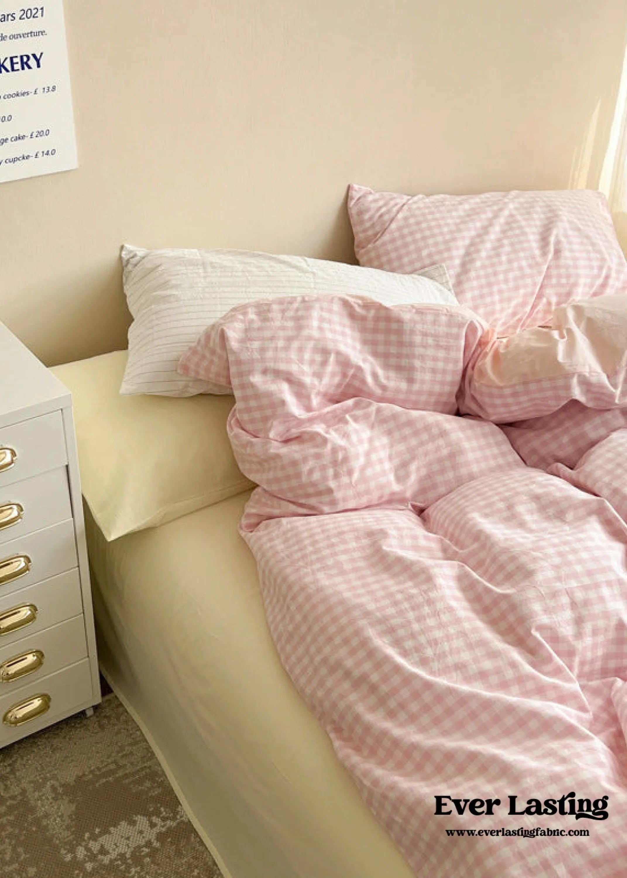 Mixed Gingham Bedding Set / Brown + Green Ever Lasting