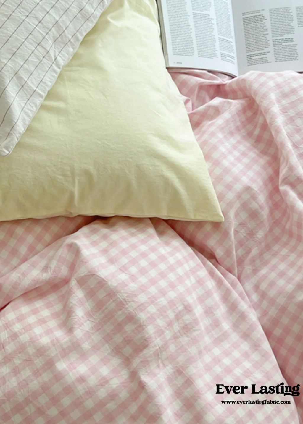 Mixed Gingham Bedding Set / Pink + Yellow Ever Lasting