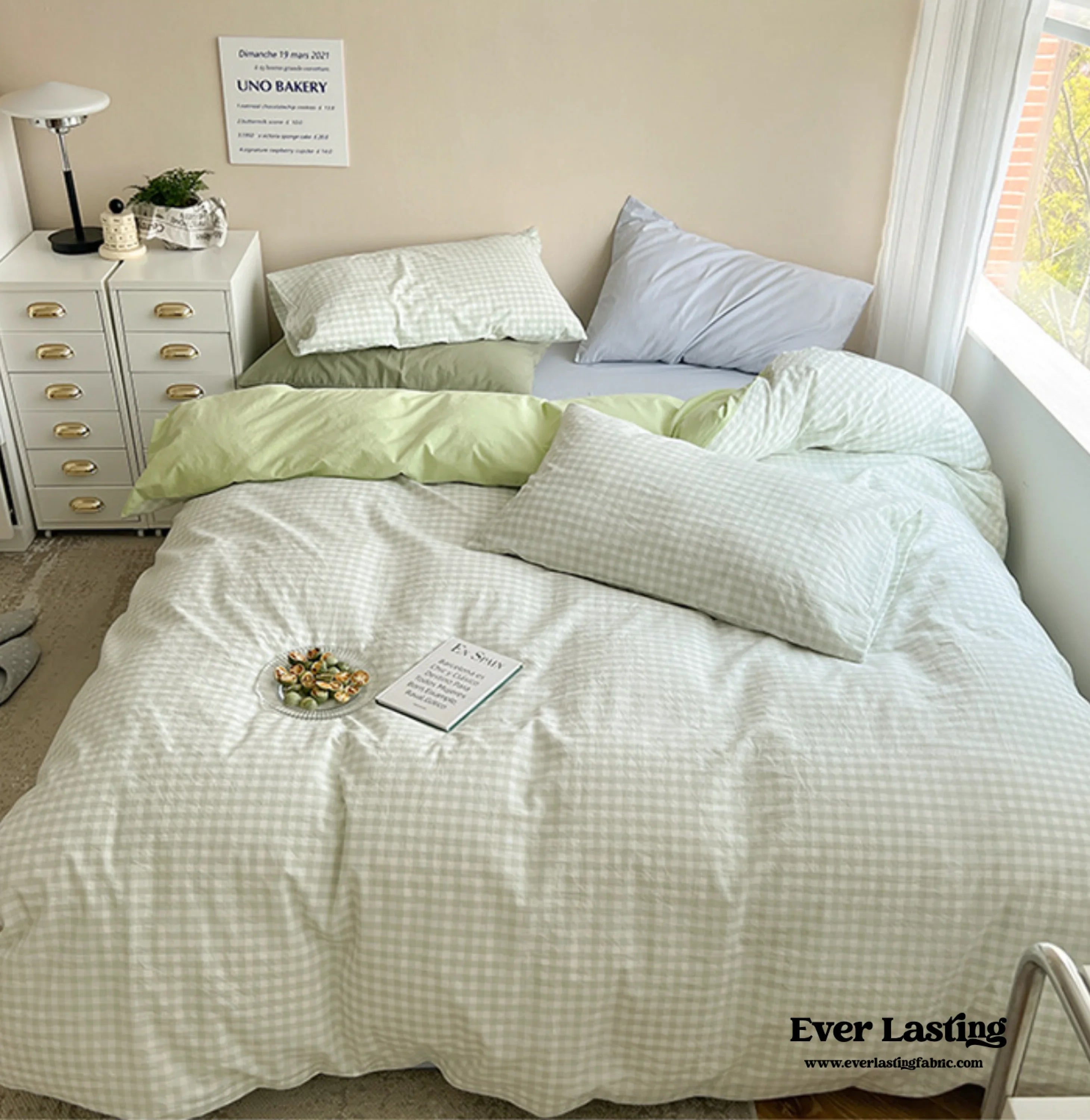 Mixed Gingham Bedding Set / Pink + Yellow Ever Lasting