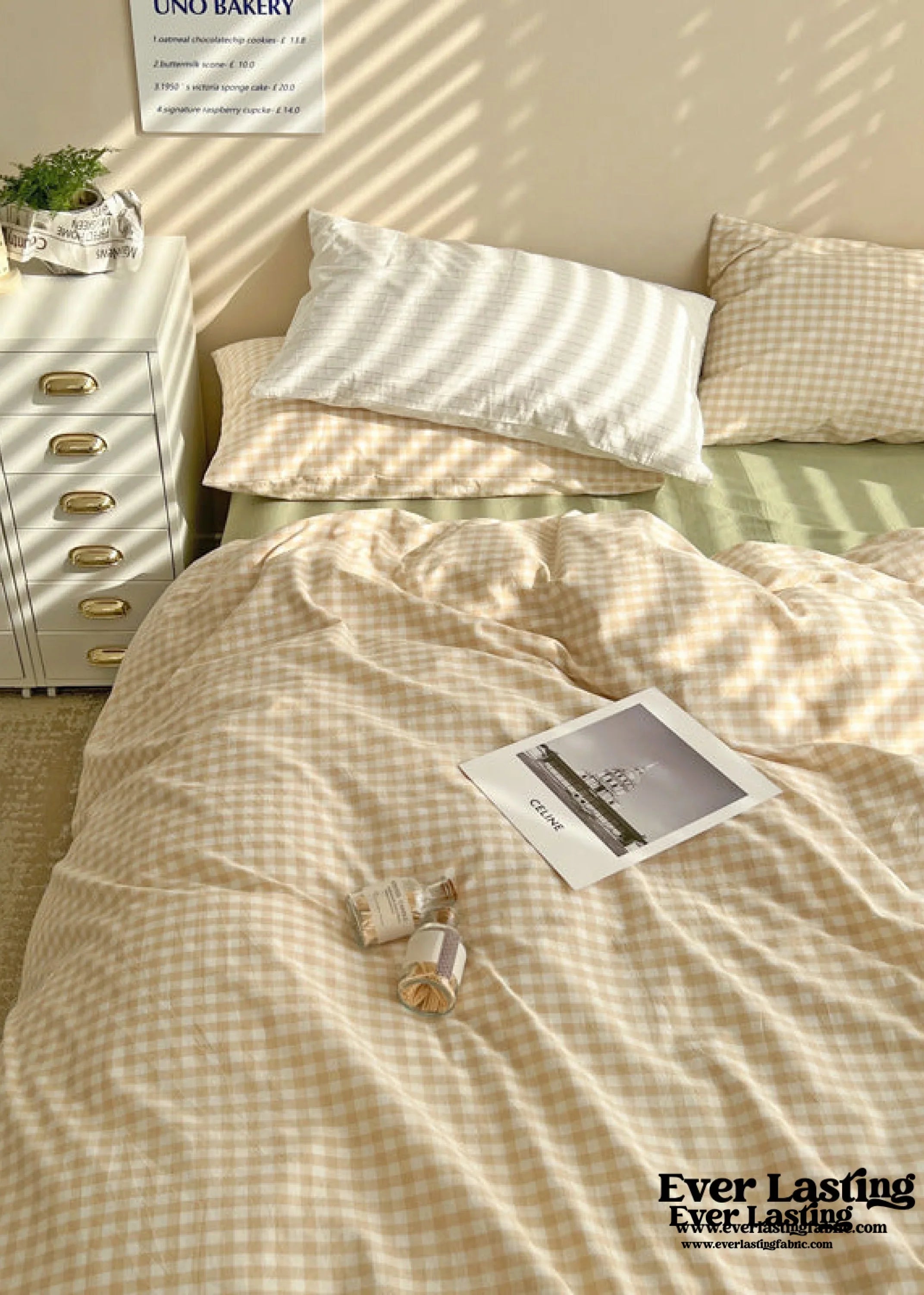 Mixed Gingham Bedding Set / Pink + Yellow Ever Lasting