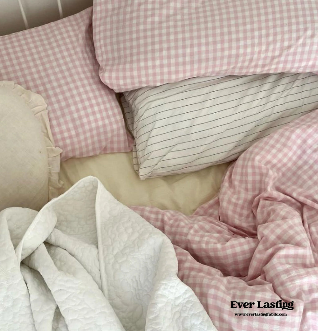 Mixed Gingham Bedding Set / Pink + Yellow Ever Lasting
