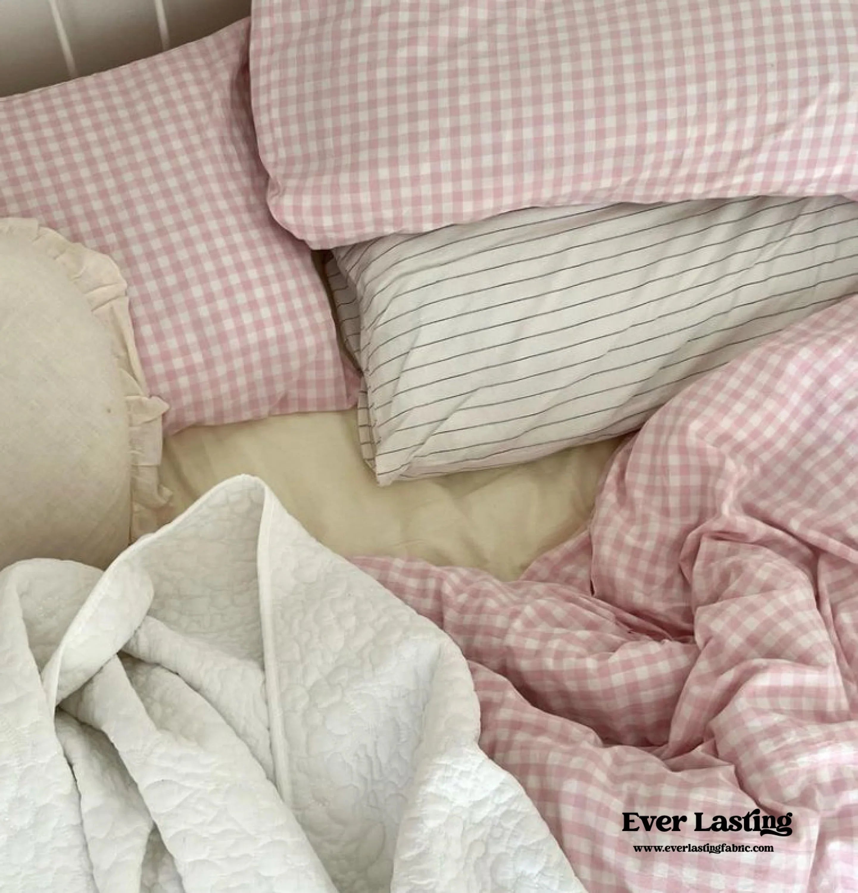 Mixed Gingham Bedding Set / Pink + Yellow Ever Lasting