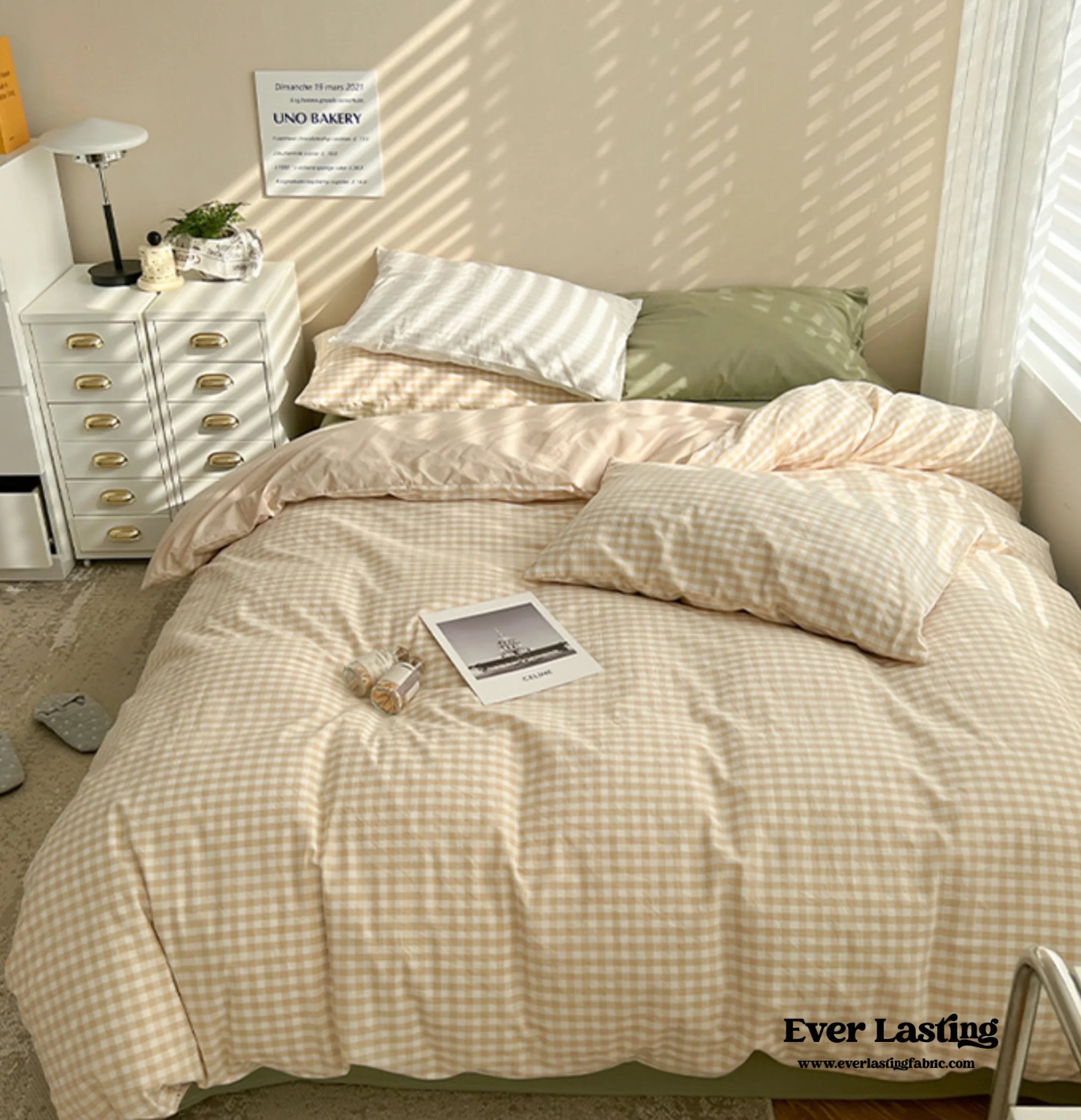 Mixed Gingham Bedding Set / Pink + Yellow Ever Lasting
