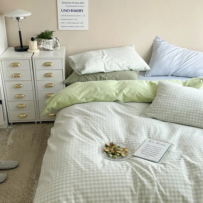 Mixed Gingham Bedding Set / Pink + Yellow Ever Lasting