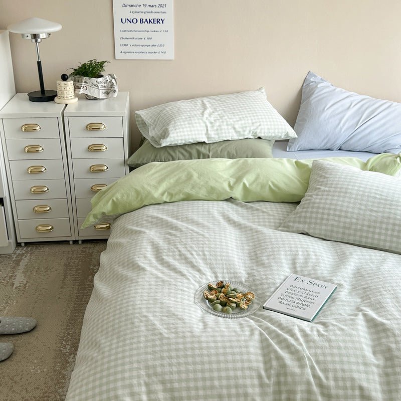 Mixed Gingham Bedding Set / Pink + Yellow