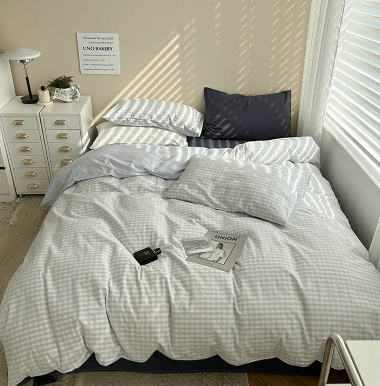 Mixed Gingham Bedding Set / Pink + Yellow Ever Lasting