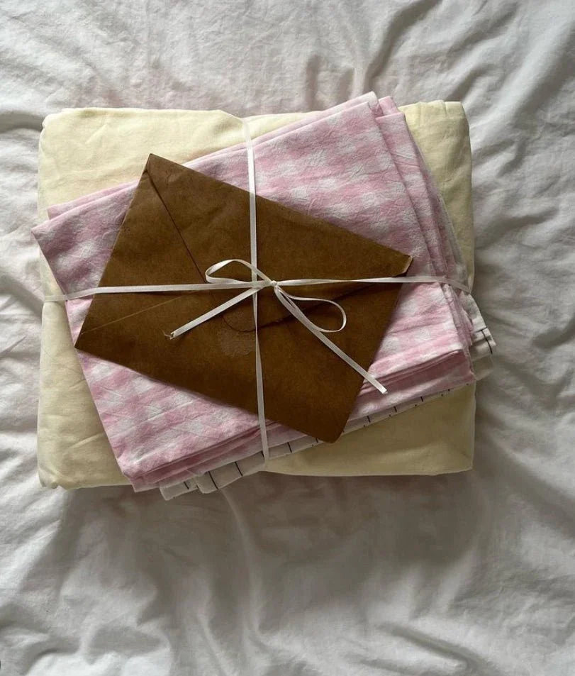 Mixed Gingham Bedding Set / Pink + Yellow Ever Lasting