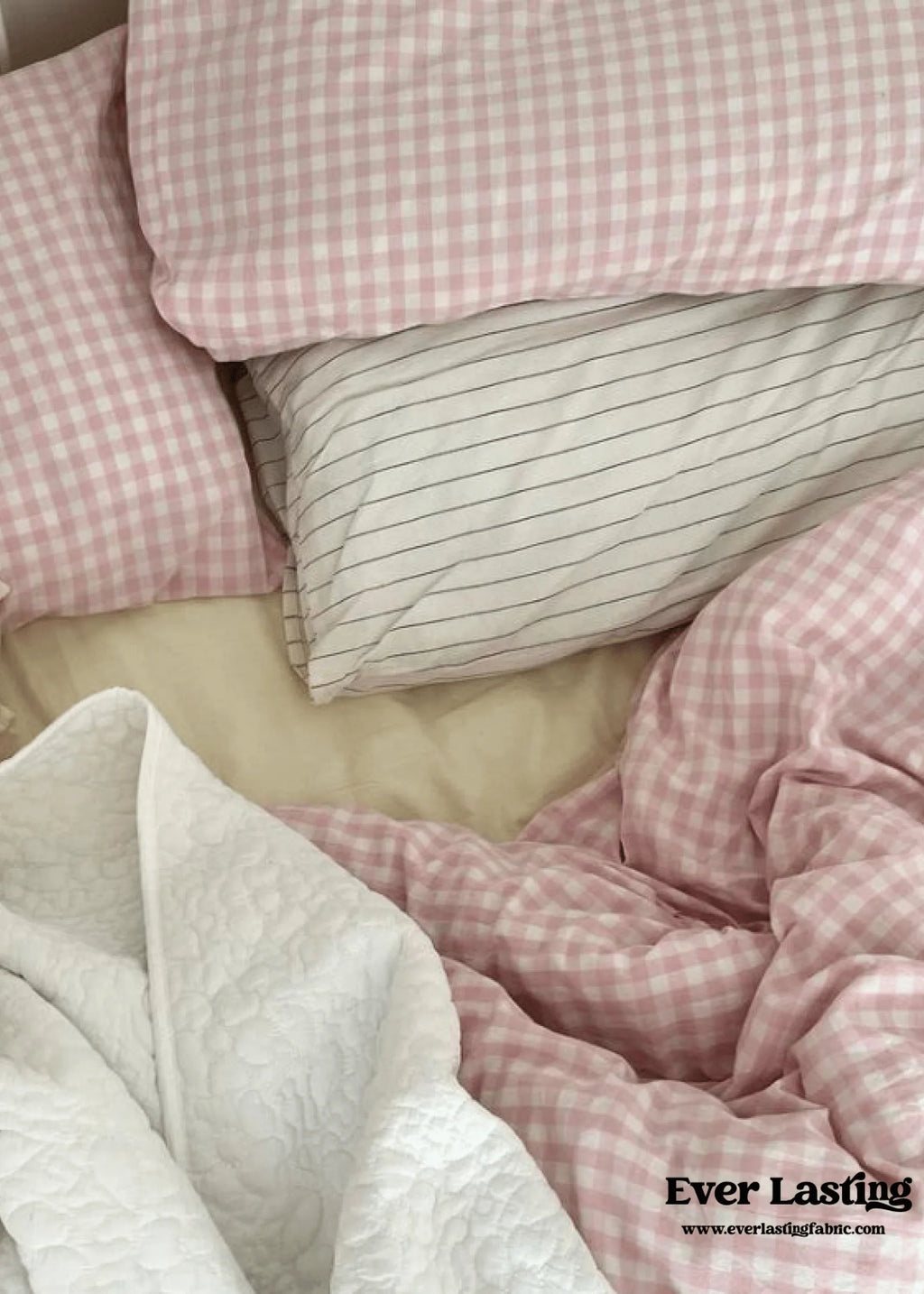 Mixed Gingham Bedding Set / Pink + Yellow Ever Lasting