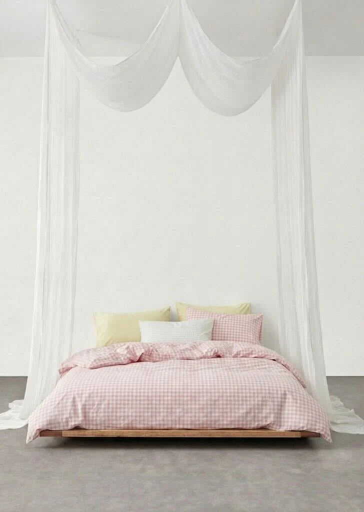 Mixed Gingham Bedding Set / Pink + Yellow
