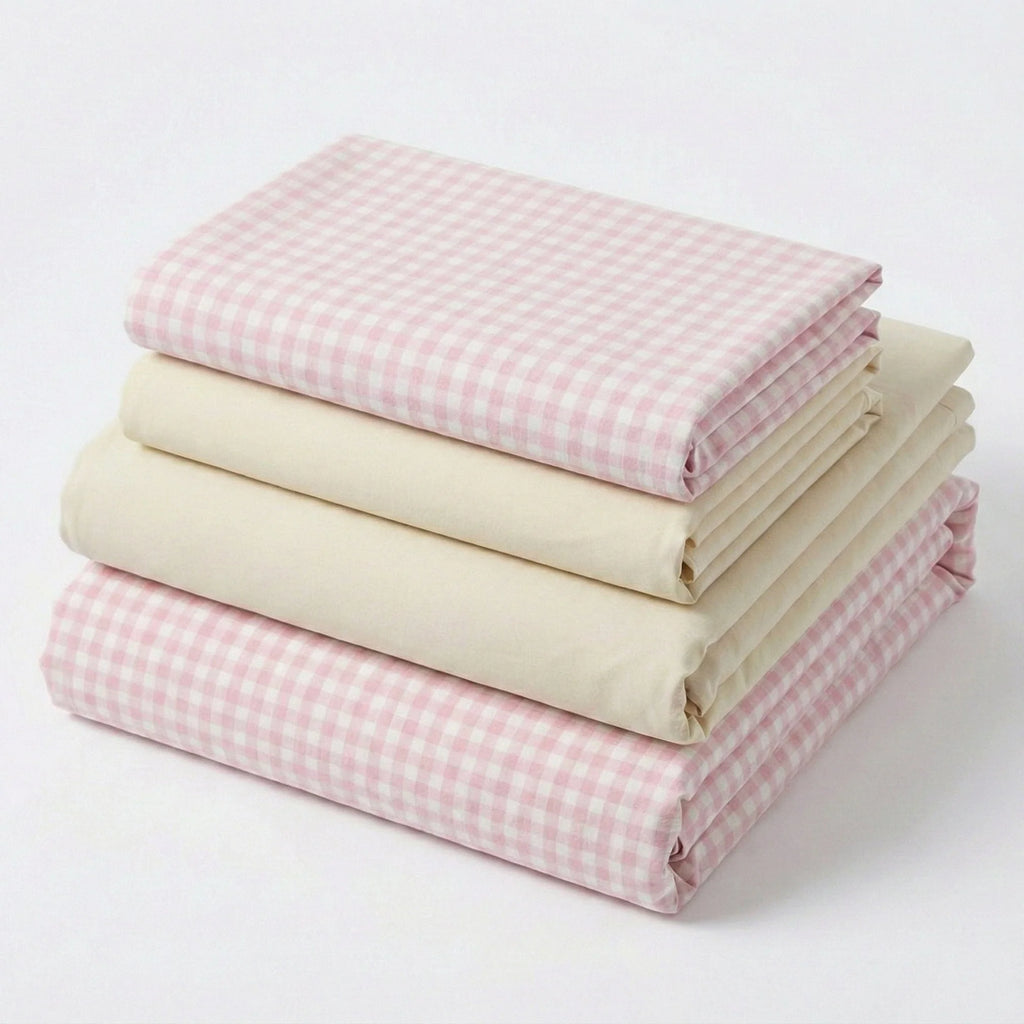 Mixed Gingham Bedding Set / Pink + Yellow