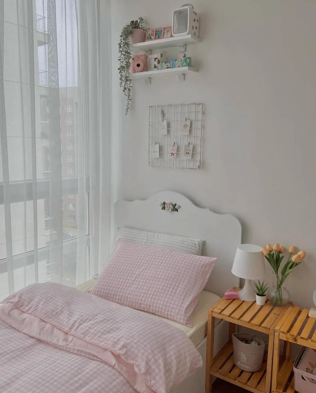 Mixed Gingham Bedding Set / Pink + Yellow Ever Lasting