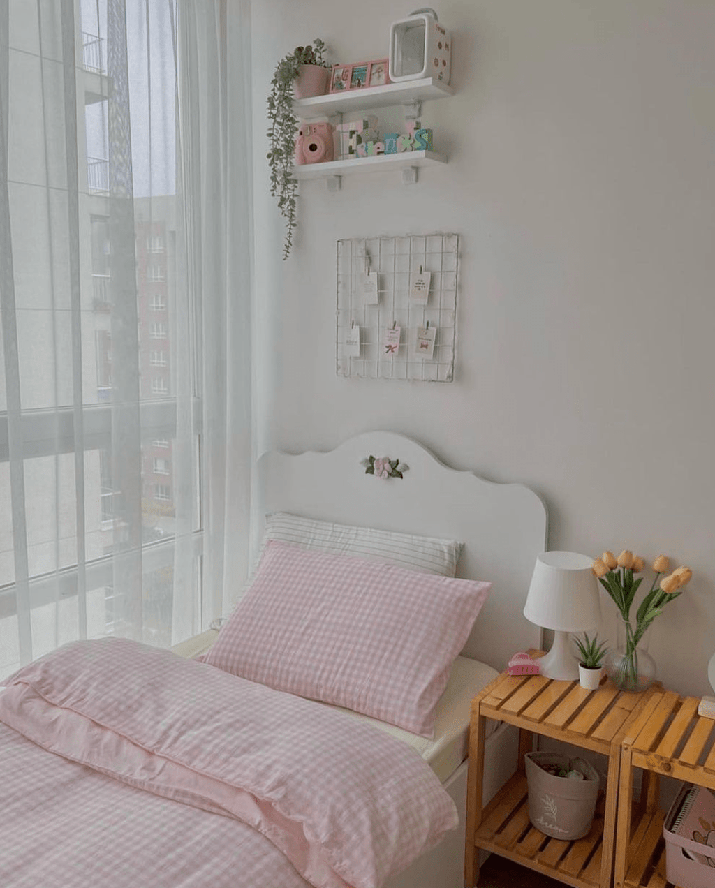 Mixed Gingham Bedding Set / Pink + Yellow