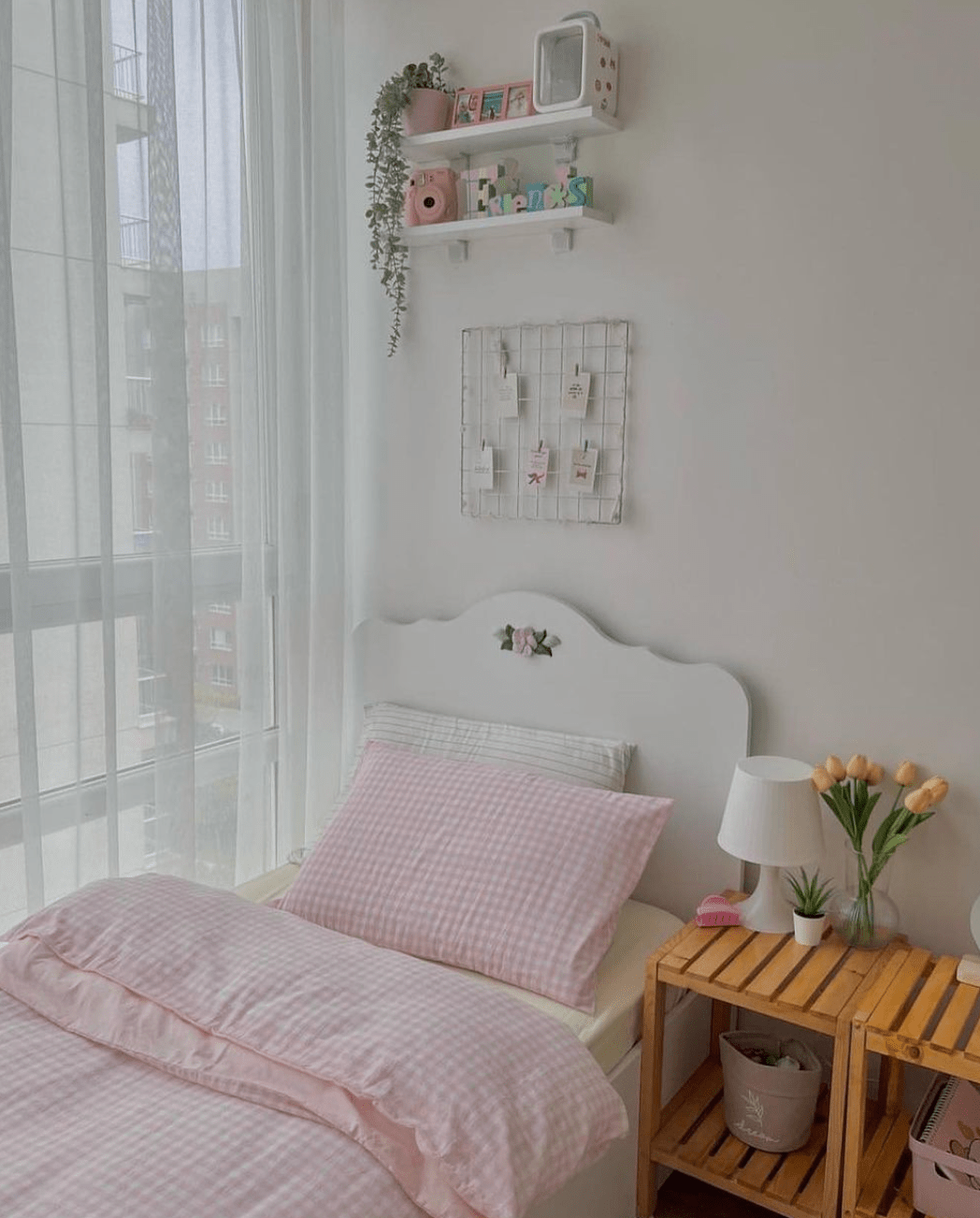 Mixed Gingham Bedding Set / Pink + Yellow