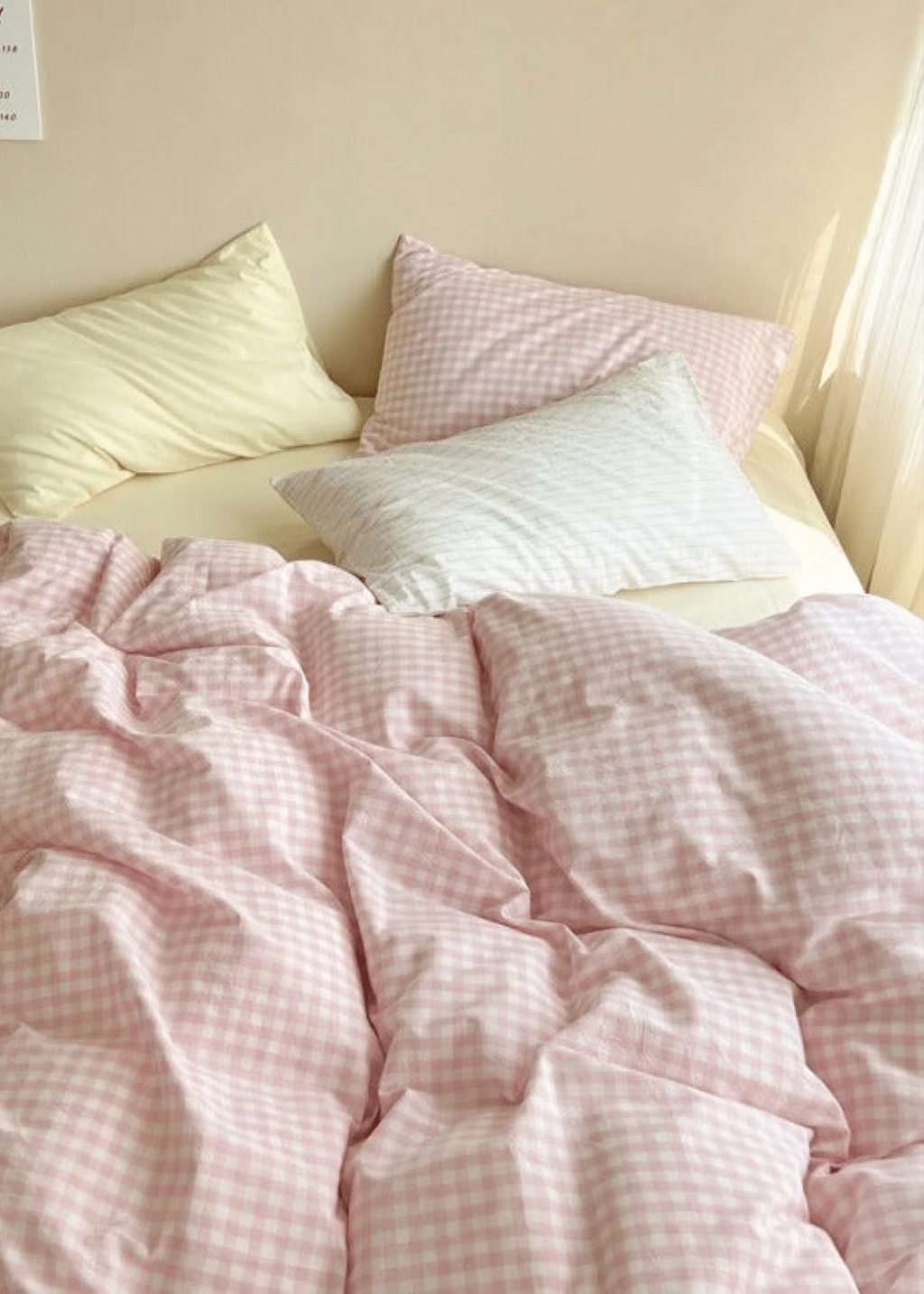 Mixed Gingham Bedding Set / Pink + Yellow Ever Lasting