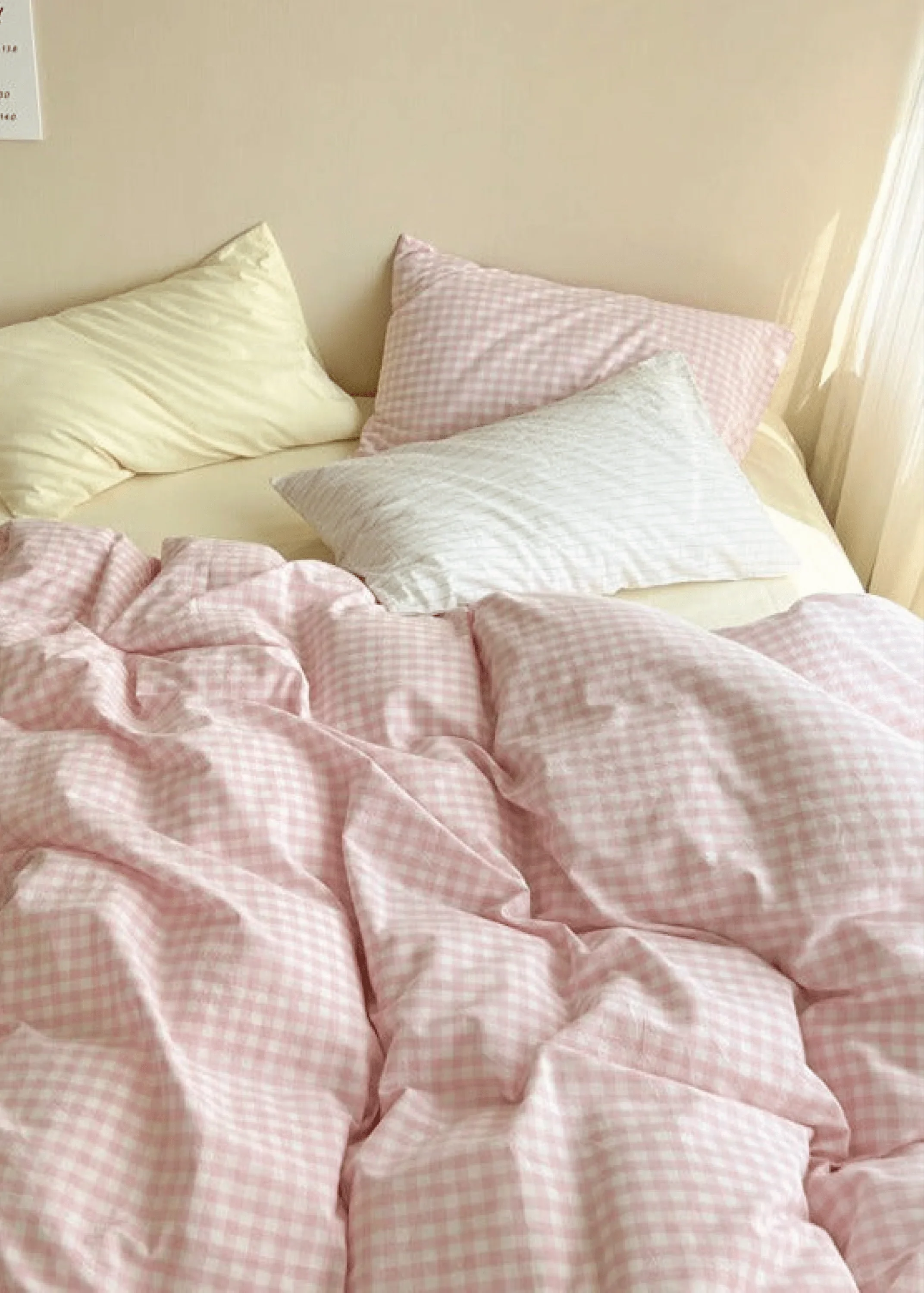 Mixed Gingham Bedding Set / Pink + Yellow Ever Lasting