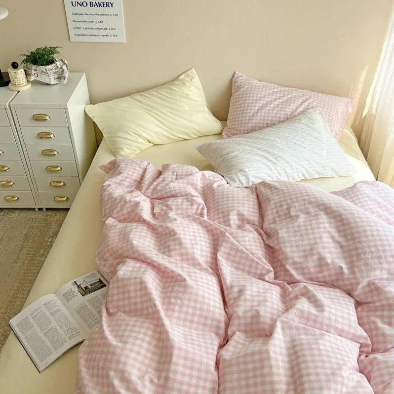 Mixed Gingham Bedding Set / Pink + Yellow Ever Lasting