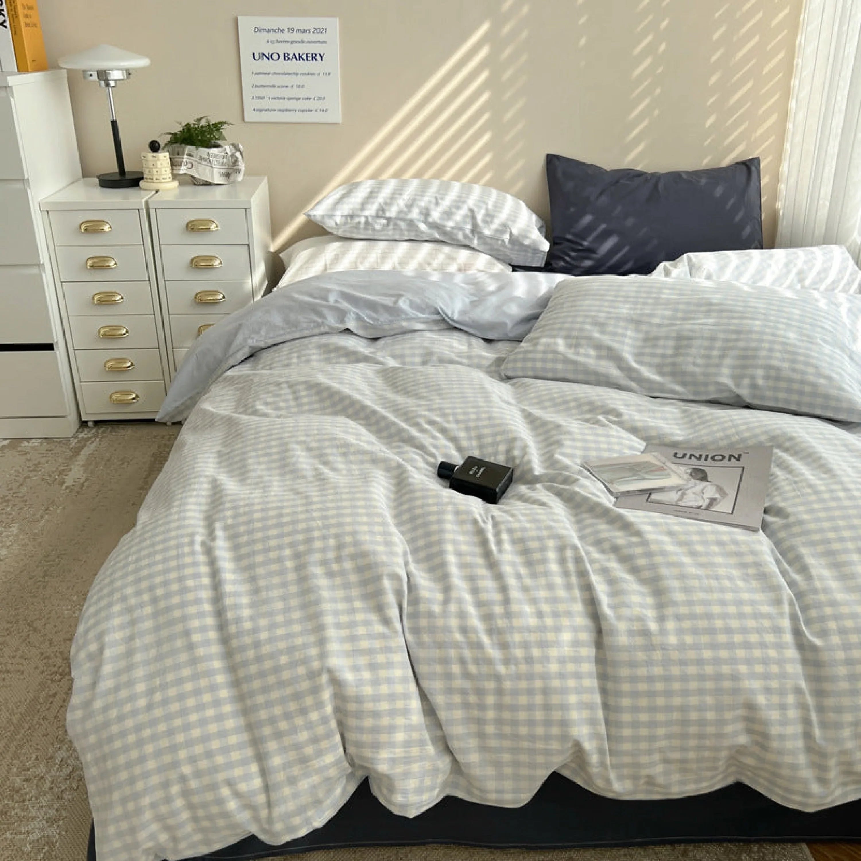 Mixed Gingham Bedding Set / Pink + Yellow Ever Lasting
