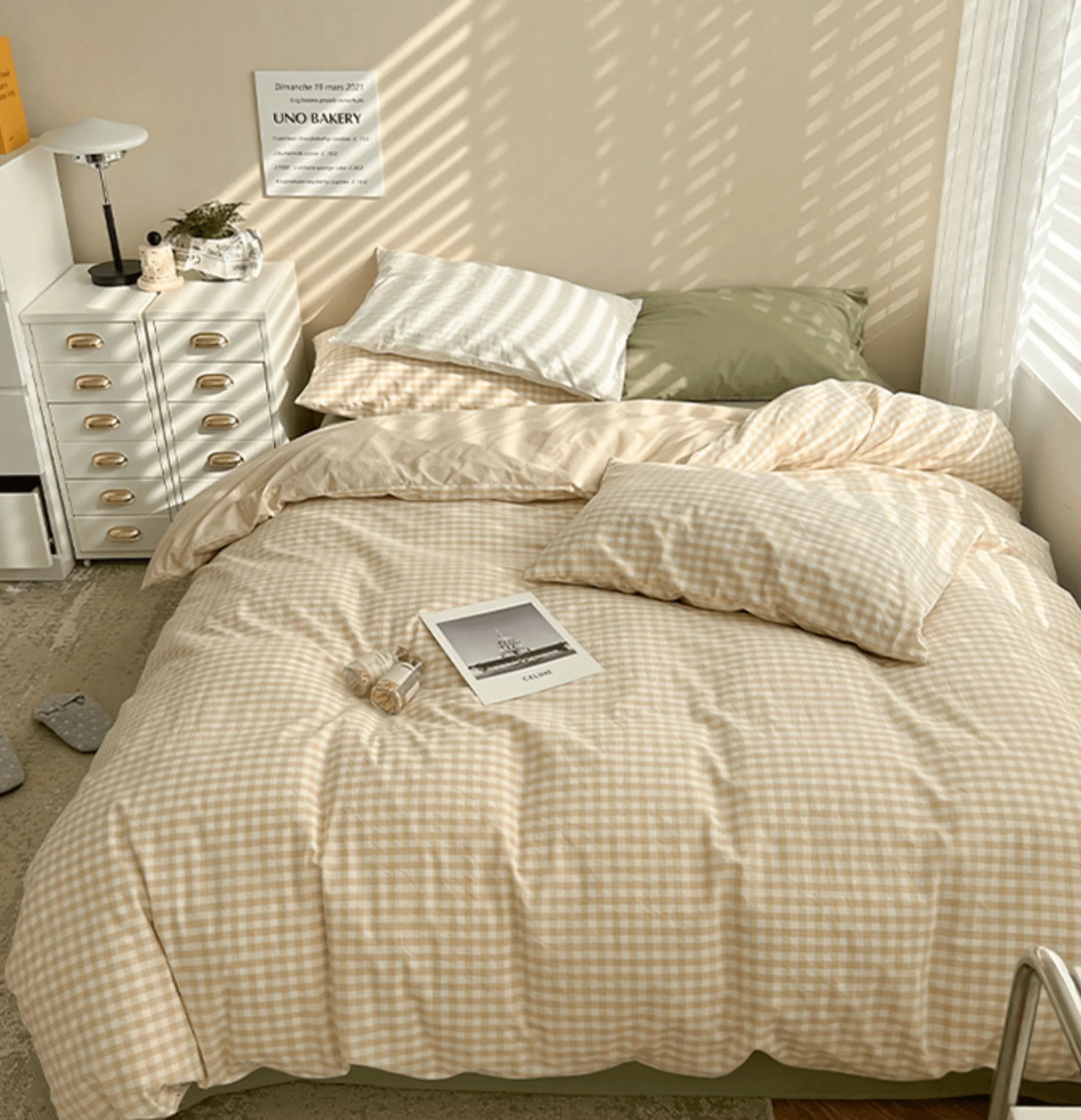 Mixed Gingham Bedding Set / Pink + Yellow Ever Lasting