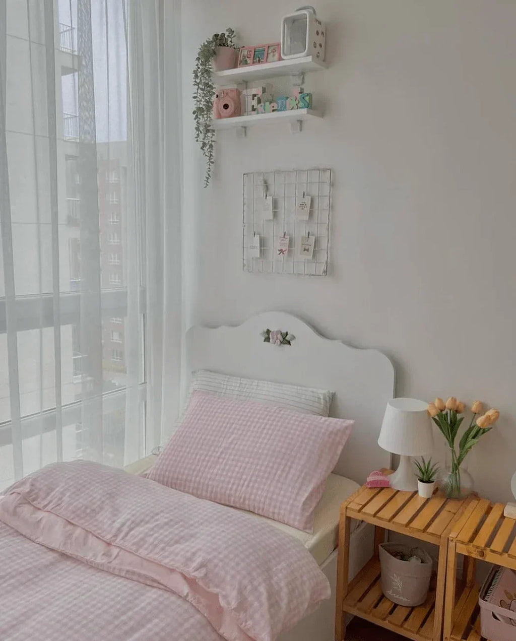 Mixed Gingham Bedding Set / Pink + Yellow
