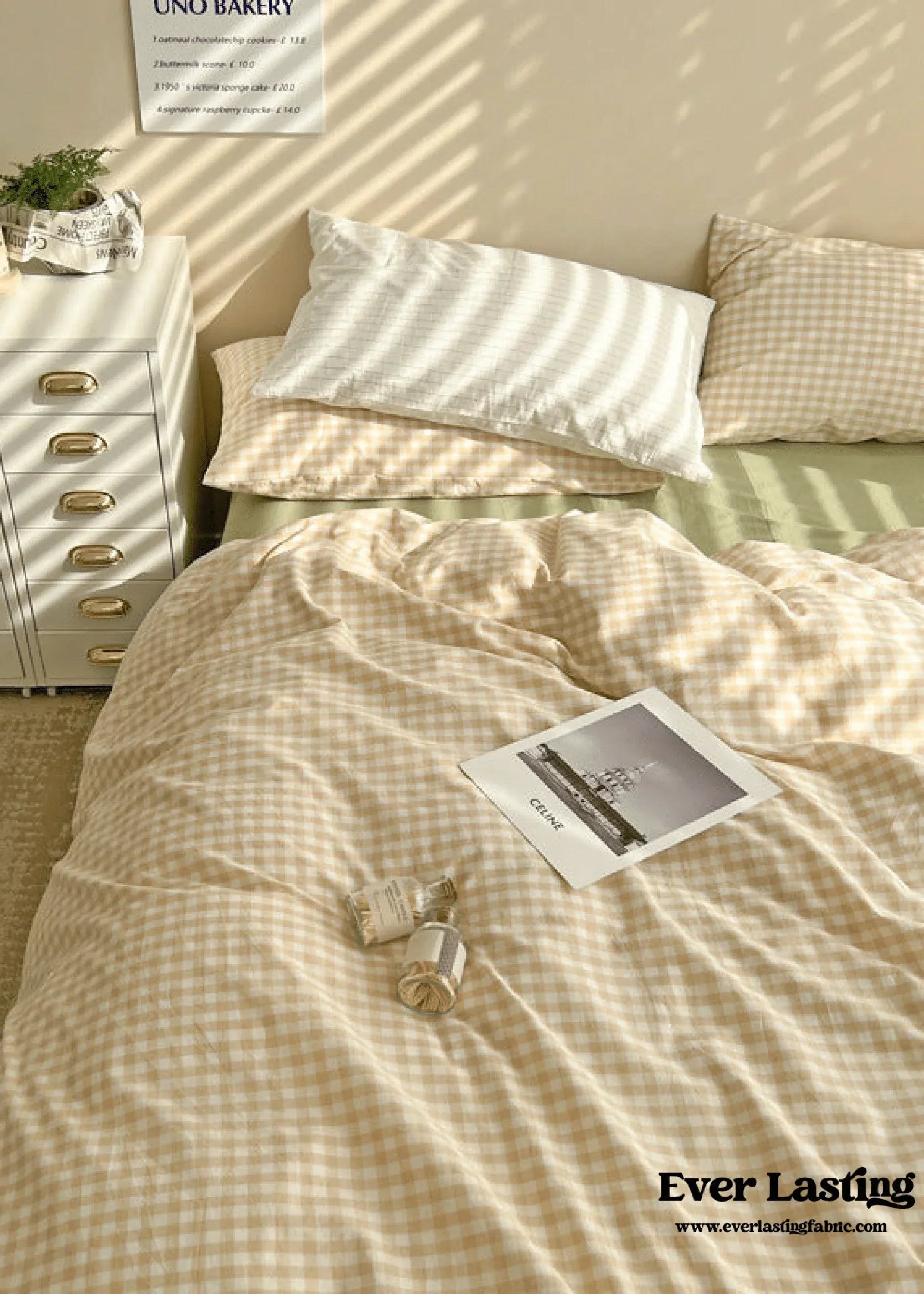 Mixed Gingham Bedding Set / Pink + Yellow
