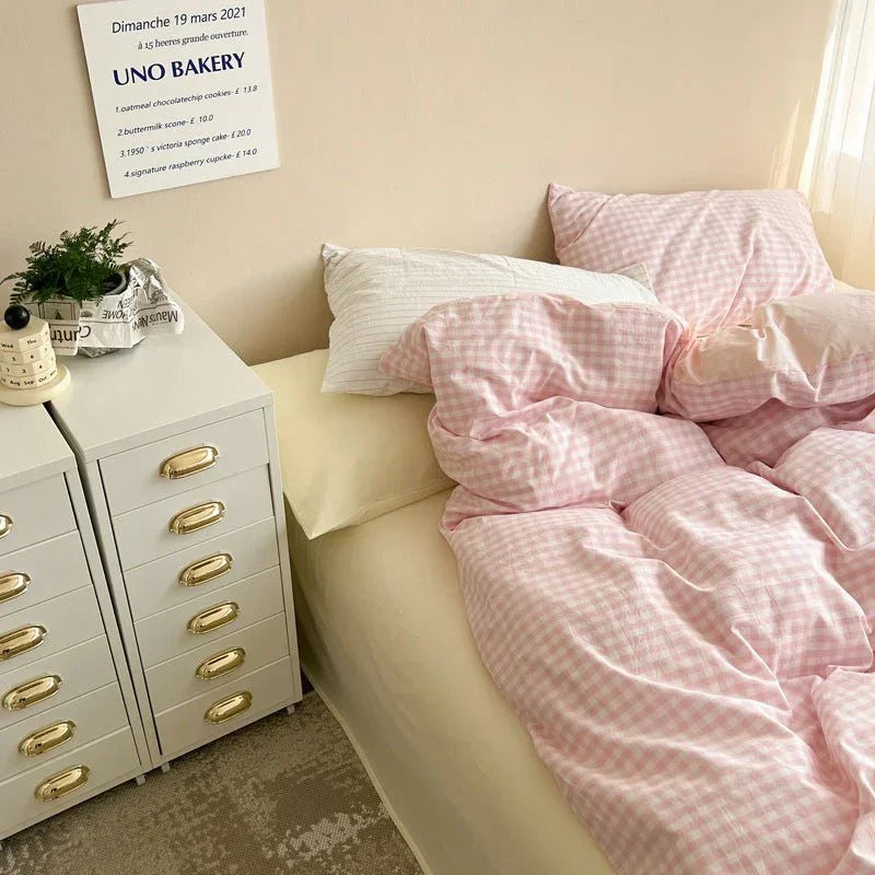 Mixed Gingham Bedding Set / Pink + Yellow Ever Lasting