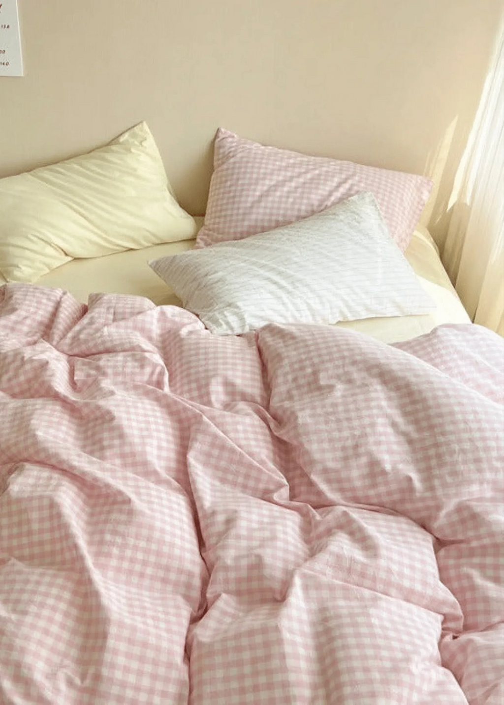Mixed Gingham Bedding Set / Pink + Yellow