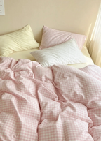 Mixed Gingham Bedding Set / Pink + Yellow