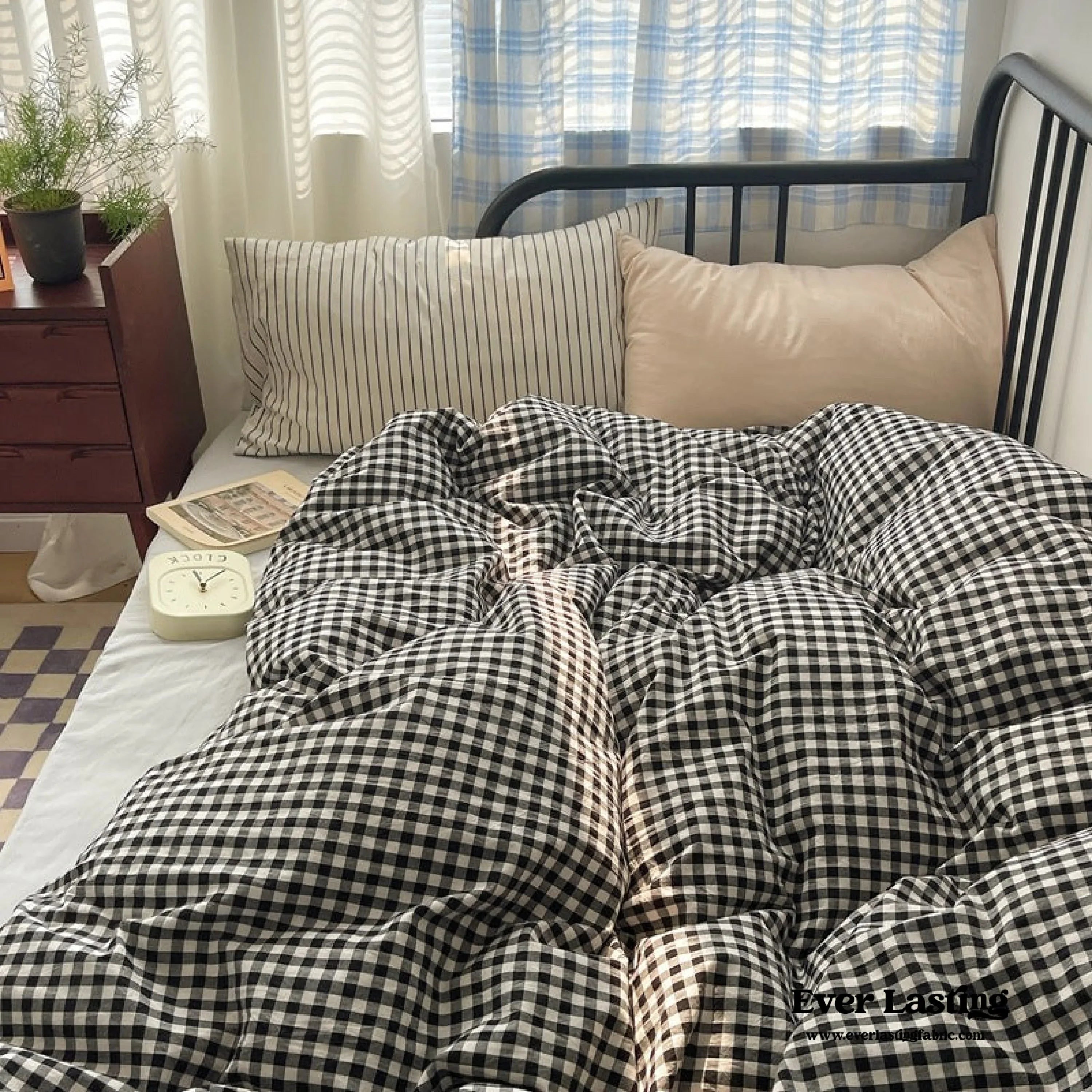Mixed Gingham Striped Bedding Set / Mint Green Ever Lasting