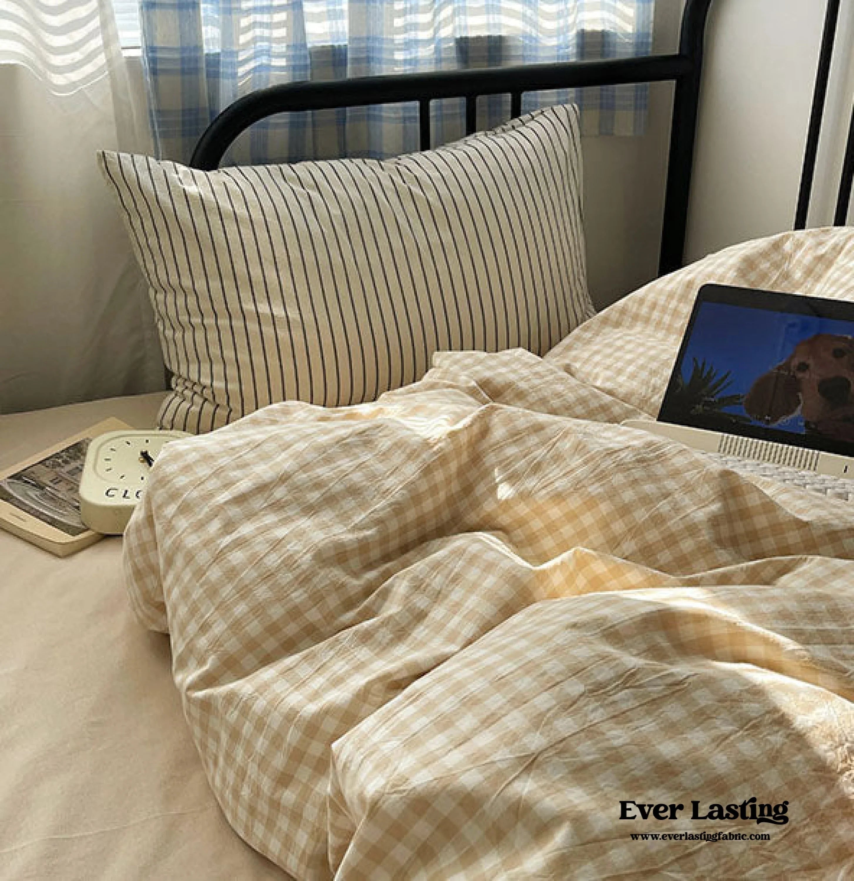 Mixed Gingham Striped Bedding Set / Mint Green Ever Lasting