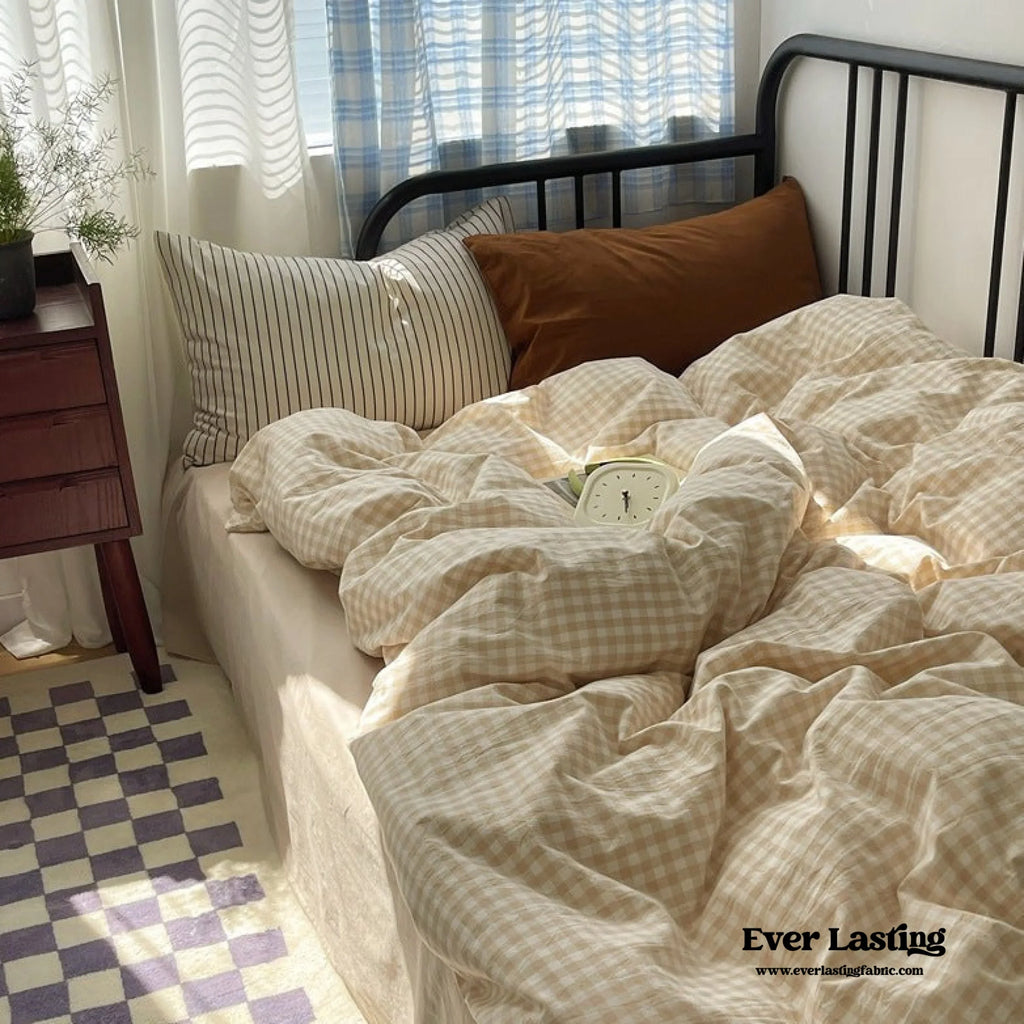 Mixed Gingham Striped Bedding Set / Mint Green Ever Lasting