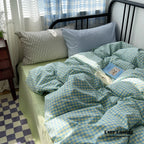 Mixed Gingham Striped Bedding Set / Mint Green Ever Lasting