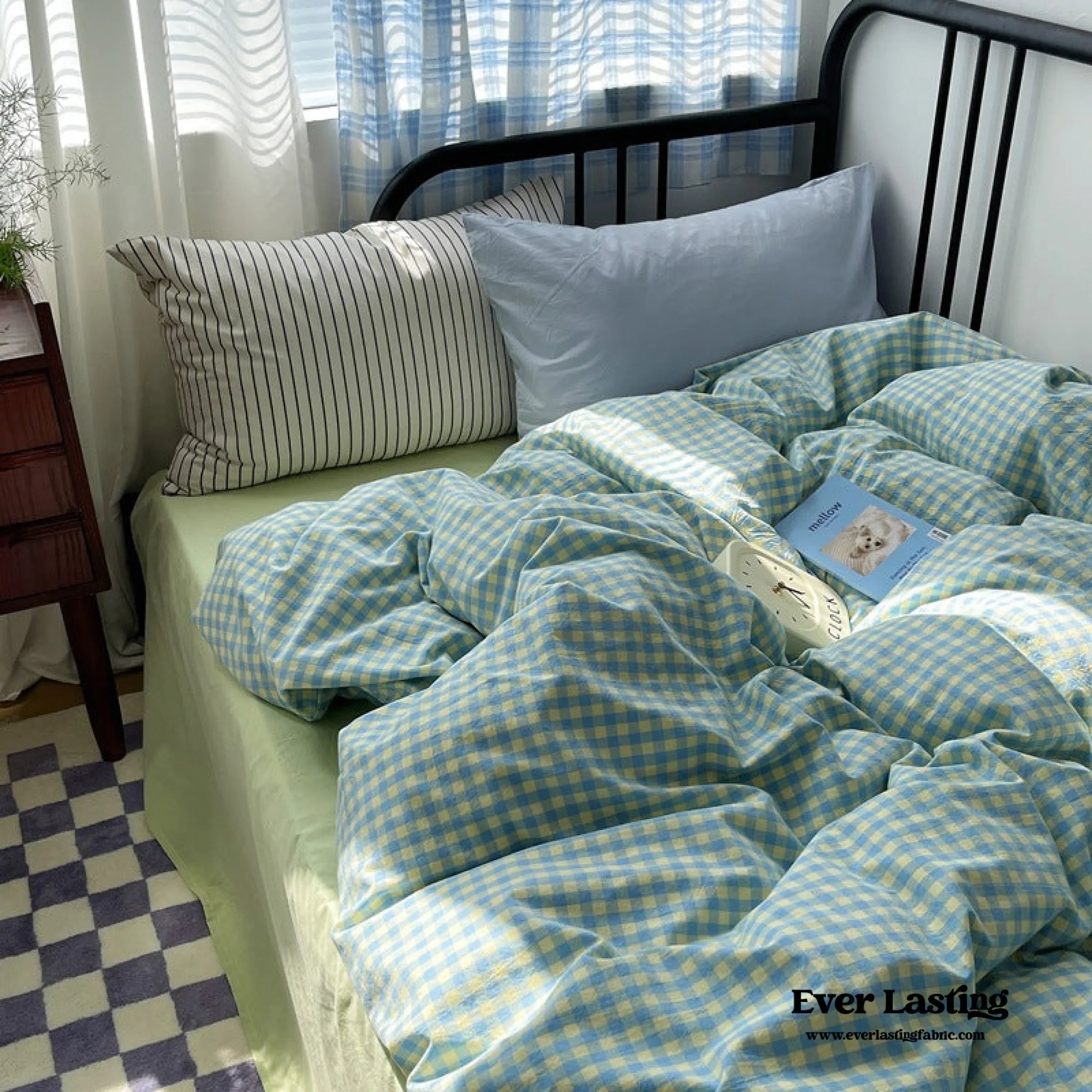 Mixed Gingham Striped Bedding Set / Mint Green Ever Lasting